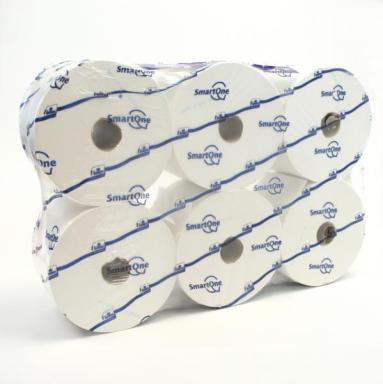 Toilettenpapier Großrolle 2-lagig, Zellulose weiß, 1150 Blatt (200 m), SmartOne, Innenabrollung | 6 Rollen/Sack passend für Spender: ||70136||, ||70148|| ||70162||, ||70149||