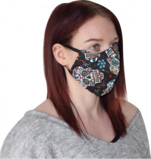 Behelfsmundschutz Größe L passend für Kopfgrößen mit Durchmesser ca. 61-64 cm aus Baumwolle genäht Made in EU Design: Totenkopf