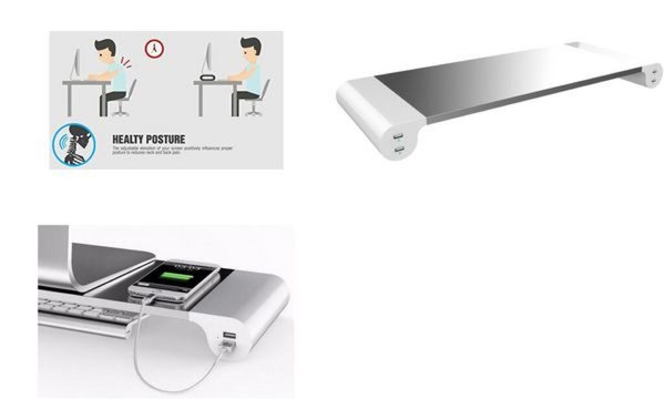UNiLUX Monitorständer STUDY, 4 USB- Anschlüsse, silber/weiß (64000296)