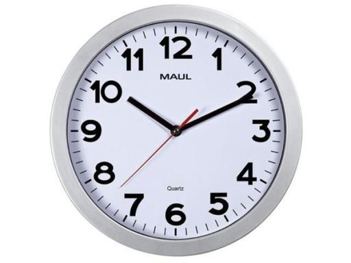 Uhr MAULstep 30 Quarzuhr silber Wanduhr Kunststoff Rahmen Ø 30cm