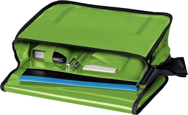 Umhängetasche für Briefordner, grün Überschlag mit Klettverschluss