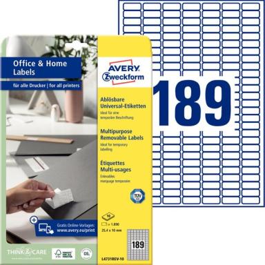 Universal-Etiketten ablösbar, weiß 25,4 x 10 mm, für I/L/FL