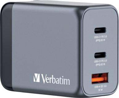 Ladeadapter Universal GNC-65, 65W grau, GaN, 1x USB-A QC, 2x USB-C PD