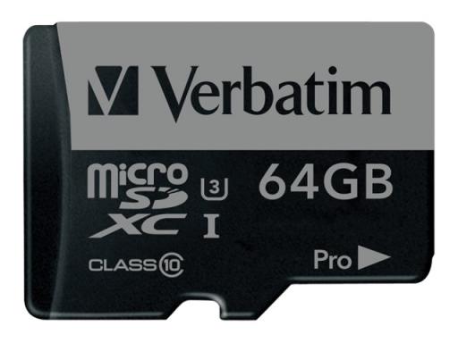 VERBATIM Micro SDXC Card Pro UHS-I 64GB Class 10 inkl. Adaptor