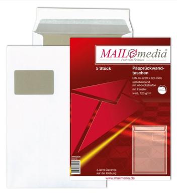 Versandtasche C4, Papprückwand, HK, mit Fenster, 120 g/qm, braun