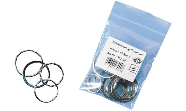 WEDO Metall-Schlüsselringe, Inhalt: 15 Stück im Beutel sortiert mit 3 x 25 mm, 