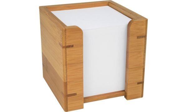 WEDO Zettelbox, aus Bambus, mit Papier mit 900 Blatt weißem Papier gefüllt (90 