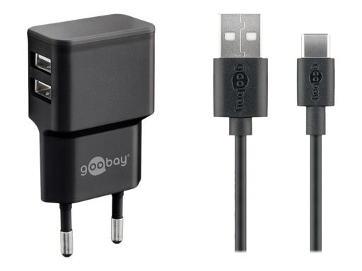 WENTRONIC Goobay USB-C Dual Ladeset 2,4A bk