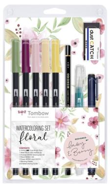 Watercoloring Set, Floral, 5 farbige Brush Pens, 1 Wassertankpinsel