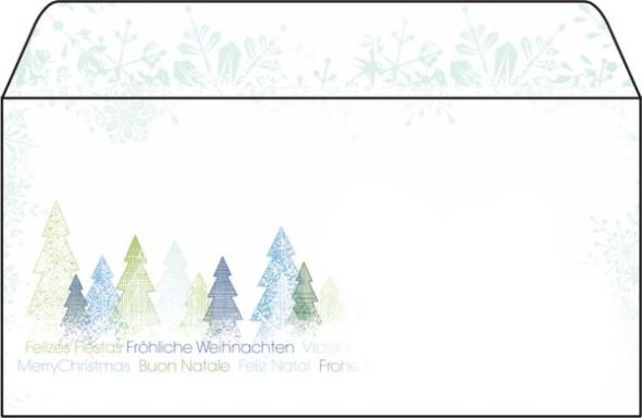 Weihnachts-Umschlag Trees DL, 90g, gummiert, für Inkjet u. Laserdrucker