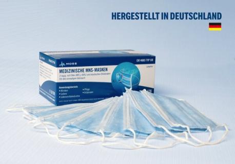 Medizinische MNS-Maske, weiß/blau EN EN14683:2019+AC:2019, Typ IIR