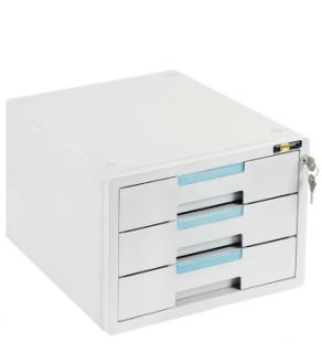 Hochwertige Schubladenbox / Ablagebox / Ordnungsbox / Dokumentenbox, passend für A4, abschließbar mit Schloss, mit 3 Fächern und Beschriftungsfeldern, aus Kunststoff, Farbe: grau/blau– 1 Stück