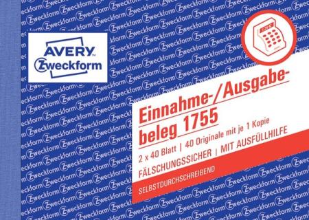 ZWECKFORM AVERY Zweckform Formularbuch "Einnahme-/Ausgabebeleg", SD A6 quer, 2 
