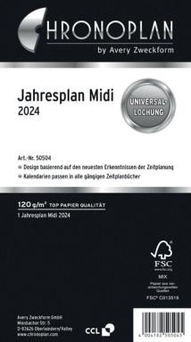 CHRONOPLAN Kalendereinlage 2024 Jahresplan Midi (9,6 x 17,2 cm)