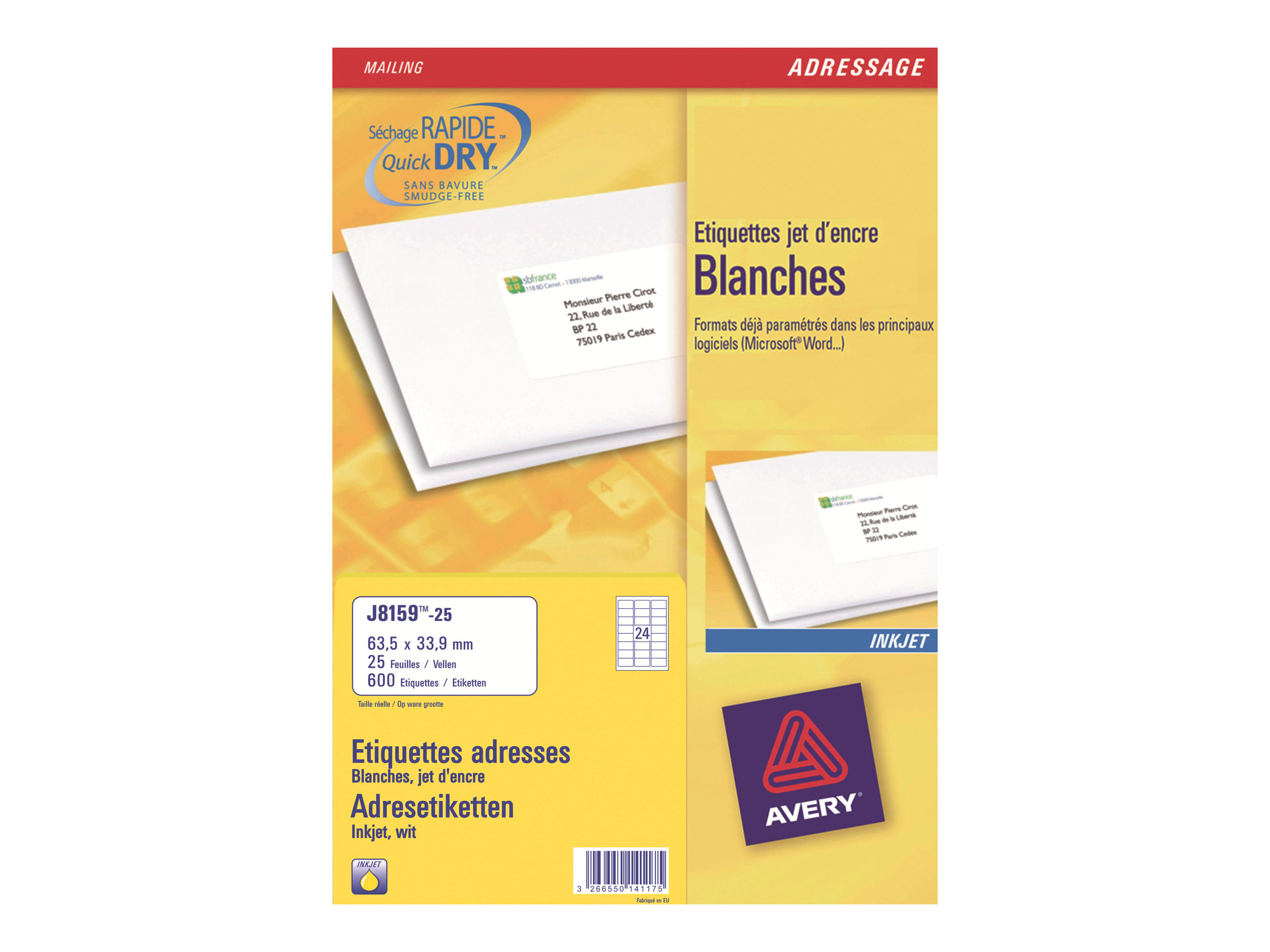 ZWECKFORM AVERY Adress-Etiketten, 63,5 x 33,9 mm, weiß (J8159-25)