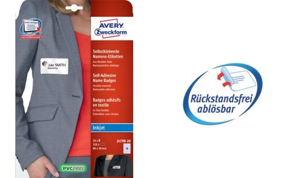 ZWECKFORM AVERY Namens-Etiketten, 80 x 50 mm, weiß aus Folienmaterial, rückstan