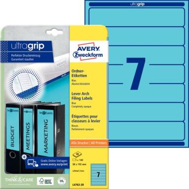 ZWECKFORM AVERY Ordnerrücken-Etiketten, 38 x 192 mm, blau für Inkjet-, Laser-, 