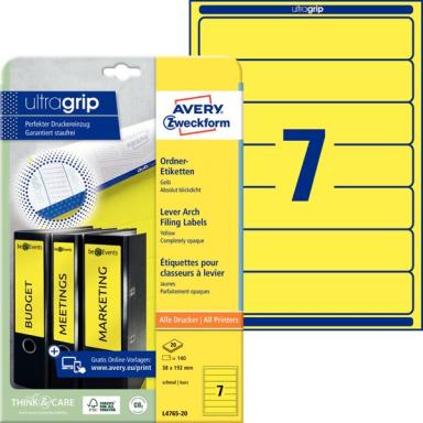 ZWECKFORM AVERY Ordnerrücken-Etiketten, 38 x 192 mm, gelb für Inkjet-, Laser-, 