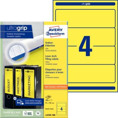 ZWECKFORM AVERY Ordnerrücken-Etiketten, 61 x 192 mm, gelb für Inkjet-, Laser-, 
