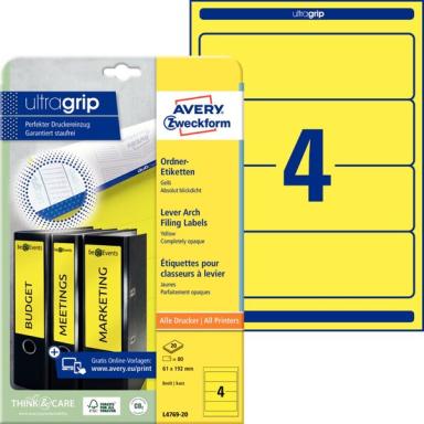 ZWECKFORM AVERY Ordnerrücken-Etiketten, 61 x 192 mm, gelb für Inkjet-, Laser-, 