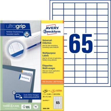 ZWECKFORM AVERY QuickPEEL Universal-Etiketten, 38 x 21,2 mm weiß, Rand rundum, 
