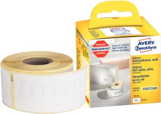ZWECKFORM AVERY Rollenetiketten, 89 x 36 mm, weiß Adress-Etiketten für DYMO LW3