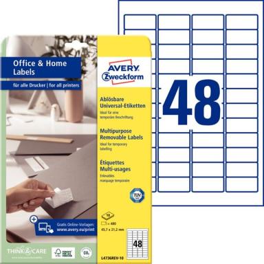 ZWECKFORM AVERY Stick+Lift Etiketten, 45,7 x 21,2 mm, weiß wiederablösbar, mit 