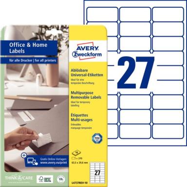 ZWECKFORM AVERY Stick+Lift Etiketten, 63,5 x 29,6 mm, weiß wiederablösbar, mit 