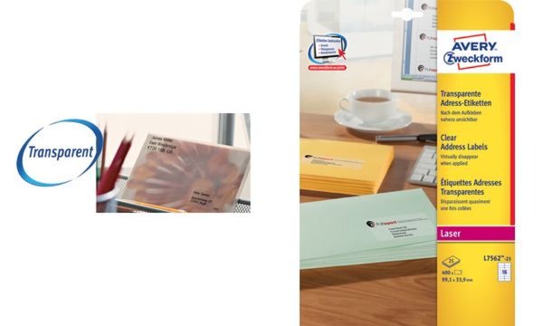 ZWECKFORM AVERY Transparente Adress-Etiketten, 38,1 x 21,2mm Polyester, Rand ru