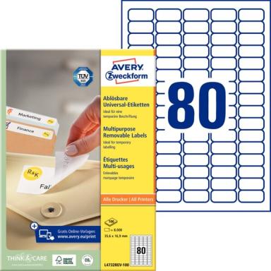 ZWECKFORM AVERY Universal-Etiketten, 35,6 x 16,9 mm, weiß wiederablösbar, mit u