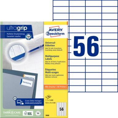 ZWECKFORM AVERY Universal-Etiketten, 52,5 x 21,2 mm, weiß (3668)