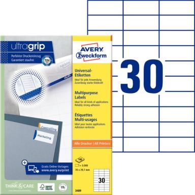 ZWECKFORM AVERY Universal-Etiketten, 70 x 29,7 mm, weiß (3489)