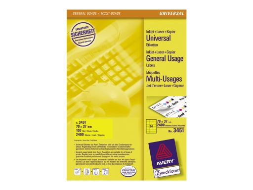 ZWECKFORM AVERY Universal-Etiketten, 70 x 37 mm, gelb (3451)