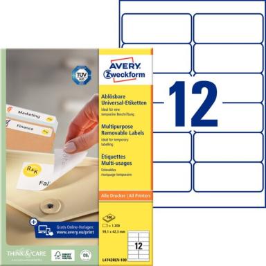 ZWECKFORM AVERY Universal-Etiketten, 99,1 x 42,3 mm, weiß wiederablösbar, mit u