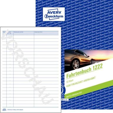 ZWECKFORM AVERY Zweckform Formularbuch "Fahrtenbuch", A5, 32 Blatt Recycling-Pa