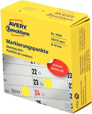 ZWECKFORM AVERY Zweckform Markierungspunkte, 19 mm, gelb, Spender sichere Klebk