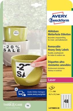 ZWECKFORM AVERY wetterfeste Etiketten, 45,7 x 21,2 mm wiederablösbar, strapazie