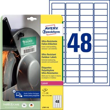 ZWECKFORM Avery-Etiketten (A4) 45.7 mm x 21.1 mm Folie, matt Weiß 480 St. Perma