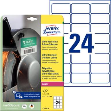 ZWECKFORM Avery-Etiketten (A4) 63.5 mm x 33.9 mm Folie, matt Weiß 240 St. Perma