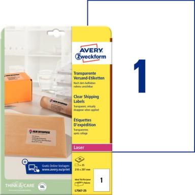 ZWECKFORM Avery - Etiketten - durchsichtig - A4 (210 x 297 mm) - 25 Stck. (1 Bo