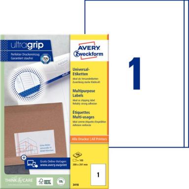 ZWECKFORM Avery - Etiketten - weiß - A4 (210 x 297 mm) - 100 Stck. (100 Bogen x