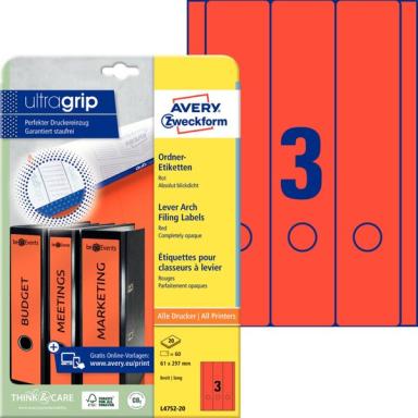 ZWECKFORM Avery L4752 - Aktenetiketten (File Folder Labels) - Rot - 61 x 297 mm