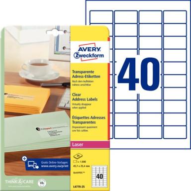 ZWECKFORM Avery L4770 - Transparente Adressenetiketten - 25.4 x 45.7 mm - 1000 