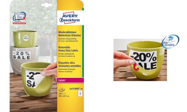 ZWECKFORM Avery L4773REV - Outdoor self-adhesive removable matte polyester film