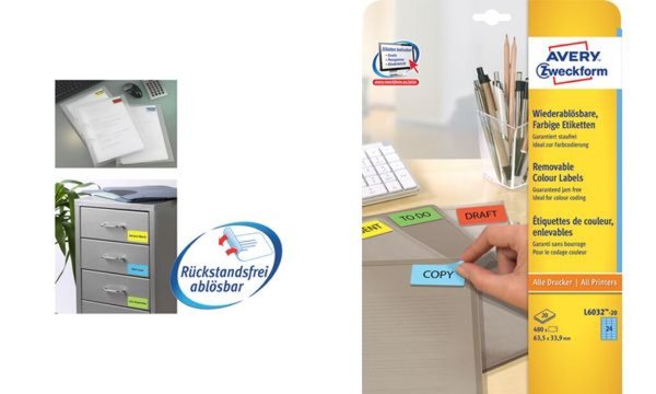 ZWECKFORM Avery L6032 - Abziehbare Etiketten - Blau - 63.5 x 33.9 mm - 480 Etik