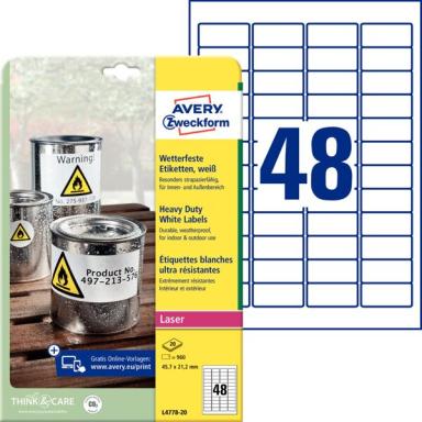 ZWECKFORM Avery Zweckform 45,7 x 21,2 mm Etiketten A4, 960 Stück