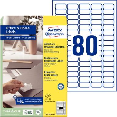 ZWECKFORM Avery Zweckform L4732 - Selbstklebende abziehbare Etiketten - weiß - 