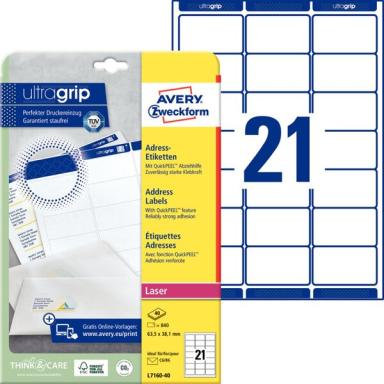 ZWECKFORM Avery Zweckform Laser+ Etiketten 63.5x38.1mm