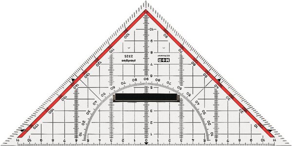 Zeichendreieck 25cm glasklar Skala rot hinterlegt 180°-1°,45°-Linie Markierte