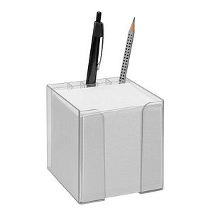 "Zettelbox mit Stiftehalter transparent inkl. 850 Notizzettel weiß"